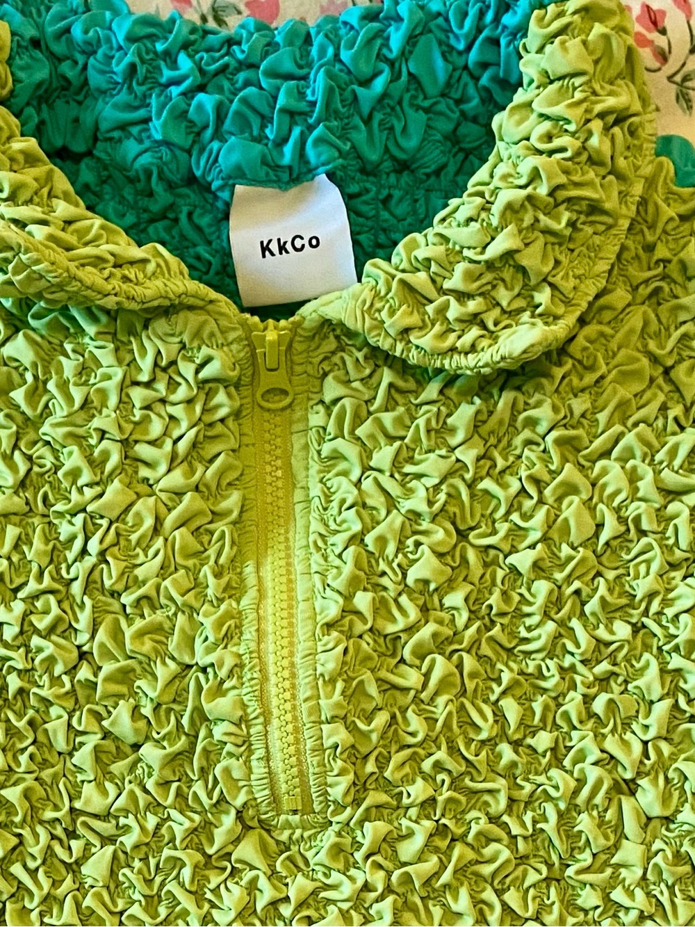 KkCo popcorn half-zip crop top
